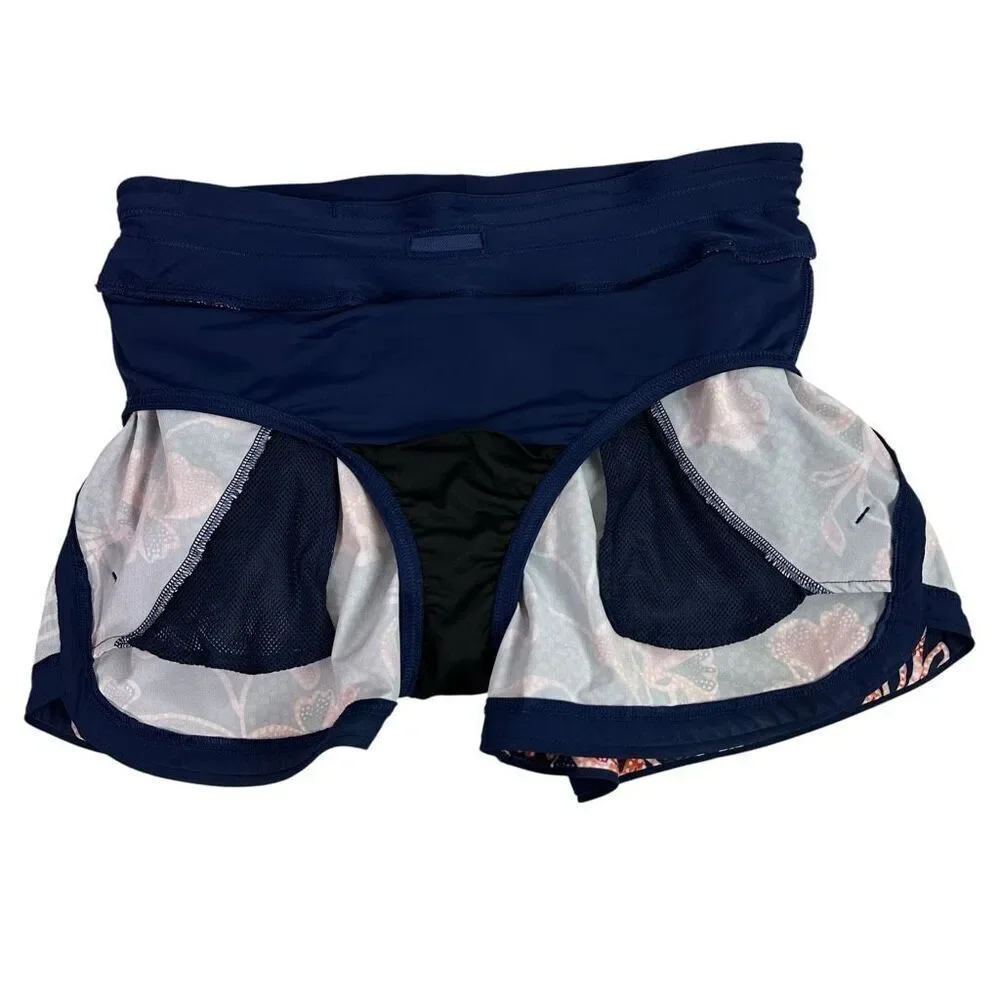 Lands End Women’s 3” Swim Shorts Size 4 Deep Sea Navy Floral Mix Quick Dry Pocke